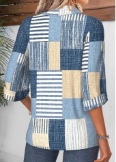 Denim Blue tops,Geometric tops,ROTITA Tummy Coverage Geometric Print Denim Blue 3/4 Sleeve Shirt
