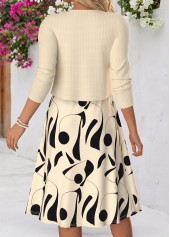 Beige dresses,Geometric dresses,Everyday dresses,Casual dresses,ROTITA Beige Geometric Print Tummy Coverage Dress and Cardigan