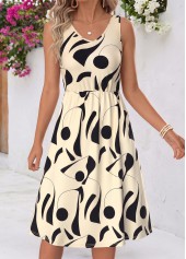 Beige dresses,Geometric dresses,Everyday dresses,Casual dresses,ROTITA Beige Geometric Print Tummy Coverage Dress and Cardigan
