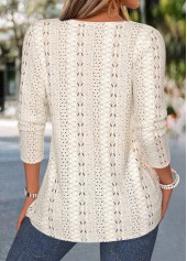 Beige tops,Plain Color tops,ROTITA Patchwork Beige Round Neck Long Sleeve T Shirt