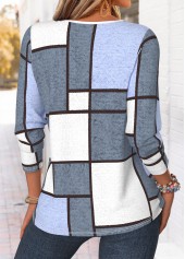 Multi Color tops,Geometric tops,ROTITA Curved Hem Geometric Print Multi Color T Shirt
