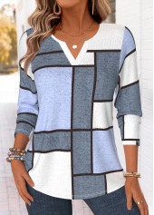 ROTITA Curved Hem Geometric Print Multi Color T Shirt