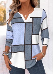 Multi Color tops,Geometric tops,ROTITA Curved Hem Geometric Print Multi Color T Shirt