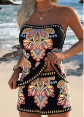 Multi Color swimwear,Tribal swimwear,ROTITA Multi Color Tummy Coverage Tribal Print Tankini Set
