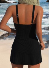 Black swimwear,Plain Color swimwear,ROTITA Black Mid Waisted V-Neck Tankini Set