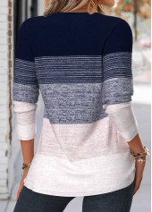 Navy tops,Striped tops,Geometric tops,ROTITA Tuck Stitch Striped Navy Split Neck T Shirt