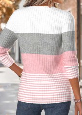 Pink tops,Striped tops,Geometric tops,ROTITA Curved Hem Striped Pink Split Neck T Shirt