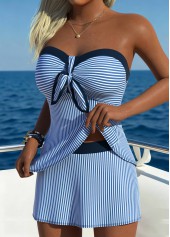 Blue swimwear,Striped swimwear,Geometric swimwear,ROTITA Blue Striped Mid Waisted Tankini Set