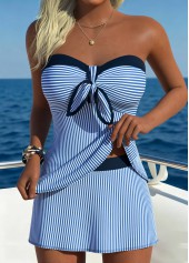 Blue swimwear,Striped swimwear,Geometric swimwear,ROTITA Blue Striped Mid Waisted Tankini Set