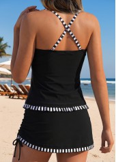 Black swimwear,Striped swimwear,Geometric swimwear,ROTITA Black Mid Waisted Striped V-Neck Tankini Set