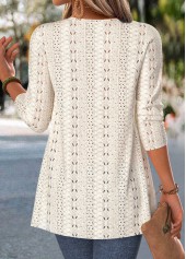 Beige tops,Plain Color tops,ROTITA Beige V Neck Long Sleeve Fake Two Piece Twinset