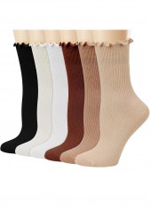 Soft Ruffle Edge Multi Tone Cotton Crew Socks