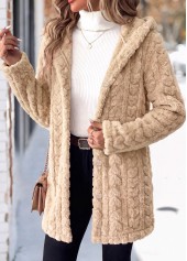 ROTITA Tummy Coverage Light Camel Hooded Long Sleeve Coat