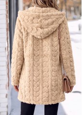 Light Camel tops,Plain Color tops,ROTITA Tummy Coverage Light Camel Hooded Long Sleeve Coat