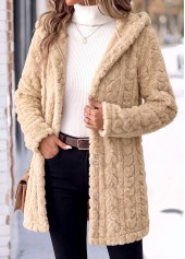 Light Camel tops,Plain Color tops,ROTITA Tummy Coverage Light Camel Hooded Long Sleeve Coat