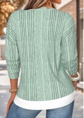 Sage Green tops,Contrast Color tops,ROTITA Fake 2in1 Sage Green Split Neck T Shirt