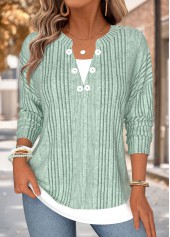 ROTITA Fake 2in1 Sage Green Split Neck T Shirt