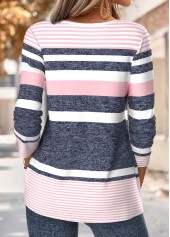 Multi Color tops,Striped tops,Geometric tops,ROTITA Tuck Stitch Striped Multi Color Split Neck T Shirt
