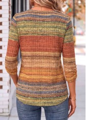 Multi Color tops,Geometric tops,ROTITA Shirred Geometric Print Multi Color 3/4 Sleeve Blouse