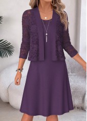ROTITA Purple Two-piece Round Neck Half Sleeve Dress and Cardigan