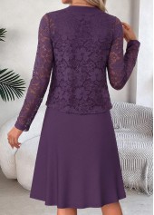Purple dresses,Plain Color dresses,Everyday dresses,Casual dresses,ROTITA Purple Two-piece Round Neck Half Sleeve Dress and Cardigan