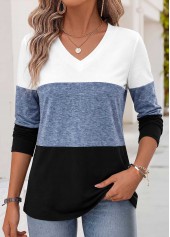 ROTITA Tummy Coverage Striped Blue V Neck T Shirt