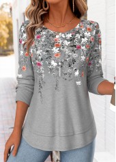 Rotita Fake 2in1 T-Shirt mit Blumendruck in Hellgraumeliert
