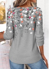 Light Grey Marl tops,Floral tops,Plants tops,ROTITA Fake 2in1 Floral Print Light Grey Marl T Shirt