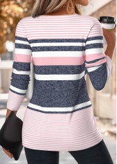 Multi Color tops,Striped tops,Geometric tops,ROTITA Asymmetry Striped Multi Color Round Neck T Shirt