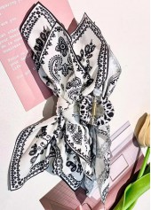 White accessories,White Paisley Print Bow Hair Barrette Clip