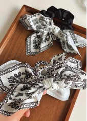 White accessories,White Paisley Print Bow Hair Barrette Clip