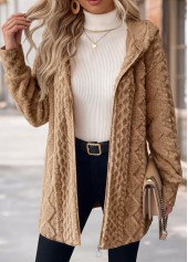 ROTITA Tummy Coverage Light Coffee Hooded Long Sleeve Coat