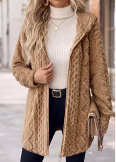 Light Coffee tops,Plain Color tops,ROTITA Tummy Coverage Light Coffee Hooded Long Sleeve Coat