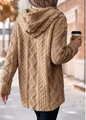 Light Coffee tops,Plain Color tops,ROTITA Tummy Coverage Light Coffee Hooded Long Sleeve Coat