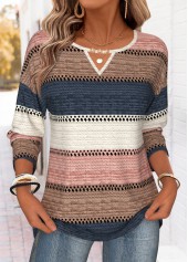 ROTITA Beaded Striped Multi Color Round Neck T Shirt