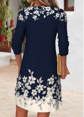 Navy dresses,Floral dresses,Plants dresses,Everyday dresses,Casual dresses,ROTITA Navy Floral Print Tummy Coverage Split Neck Dress