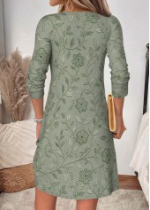 Sage Green dresses,Floral dresses,Plants dresses,Everyday dresses,Casual dresses,ROTITA Sage Green Floral Print Shirred Short Split Neck Dress