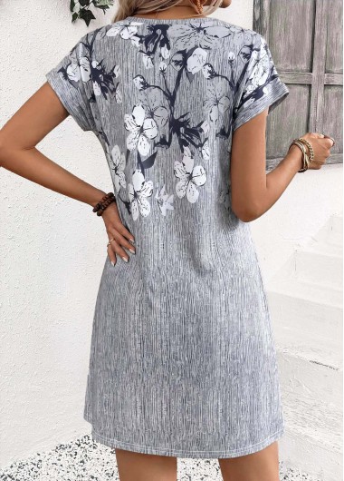 Grey dresses,Floral dresses,Plants dresses,Everyday dresses,Casual dresses,ROTITA Grey Floral Print Double Side Pockets Short Dress