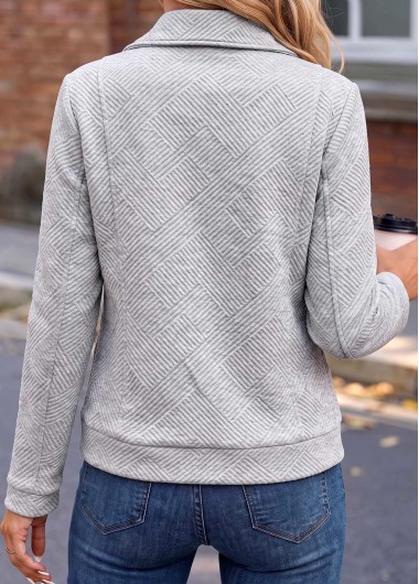 Light Grey tops,Plain Color tops,ROTITA Patchwork Light Grey Lapel Long Sleeve Jacket