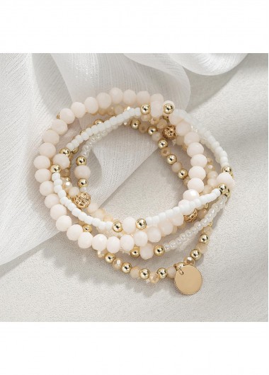 Beige jewelry,Round Beige Seed Beads Bracelets Set