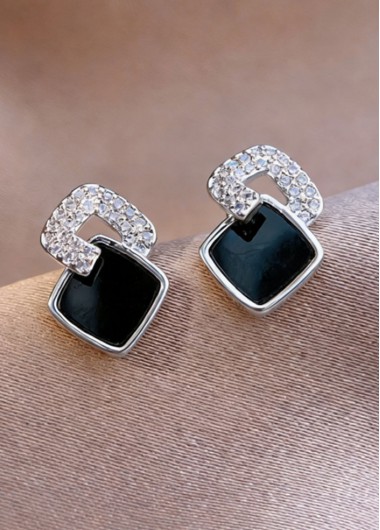 Black jewelry,Square Black Alloy Detail Ear Studs