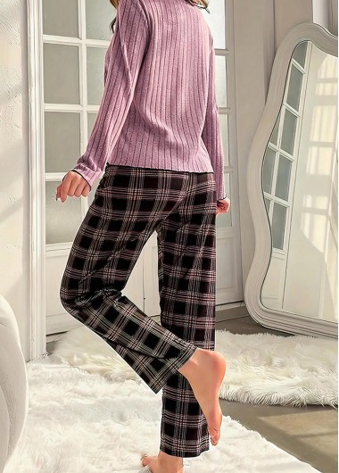 Dusty Purple loungewear,Contrast Color loungewear,Dusty Purple Scoop Neck Lounge Top and Pants