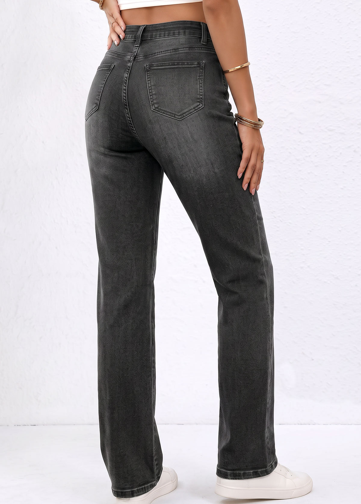 Denim Blue bottoms,Plain Color bottoms,ROTITA Soft Denim Blue Straight Leg Button Fly Jeans