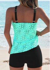 ROTITA Hollow Out Tummy Coverage Cyan Tankini Top and Bra-No Bottom