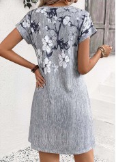 Grey dresses,Floral dresses,Plants dresses,Everyday dresses,Casual dresses,ROTITA Grey Floral Print Tummy Coverage Short Split Neck Dress