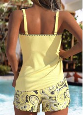 Light Yellow swimwear,Paisley swimwear,ROTITA Light Yellow Tube Paisley Print Mid Waisted Tankini Set