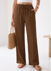Dark Coffee Elastic Waist High Waisted Pants