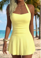 ROTITA Light Yellow Tummy Coverage One Piece Swimdress