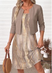 ROTITA Light Camel Ombre Two-piece Round Neck Dress and Cardigan