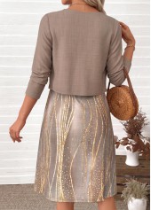 Light Camel dresses,Ombre dresses,Everyday dresses,Casual dresses,ROTITA Light Camel Ombre Two-piece Round Neck Dress and Cardigan